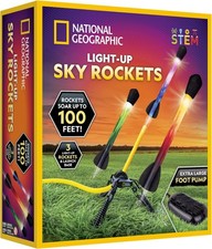 LED Air Rocket Launcher Toy Red Medium Foam-Tipped Rockets Air-Powered Launches