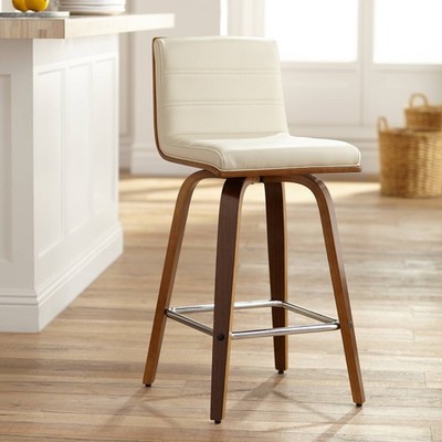 Vienna Walnut Swivel Bar Stool 25 1/4'' High Cream Cushion Kitchen Counter Island