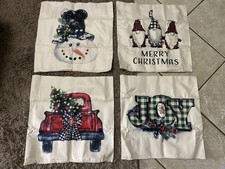 Set Of 4  21x21  Christmas Pillow Covers  Gnomes  Snowman  JOY Truck  NEW