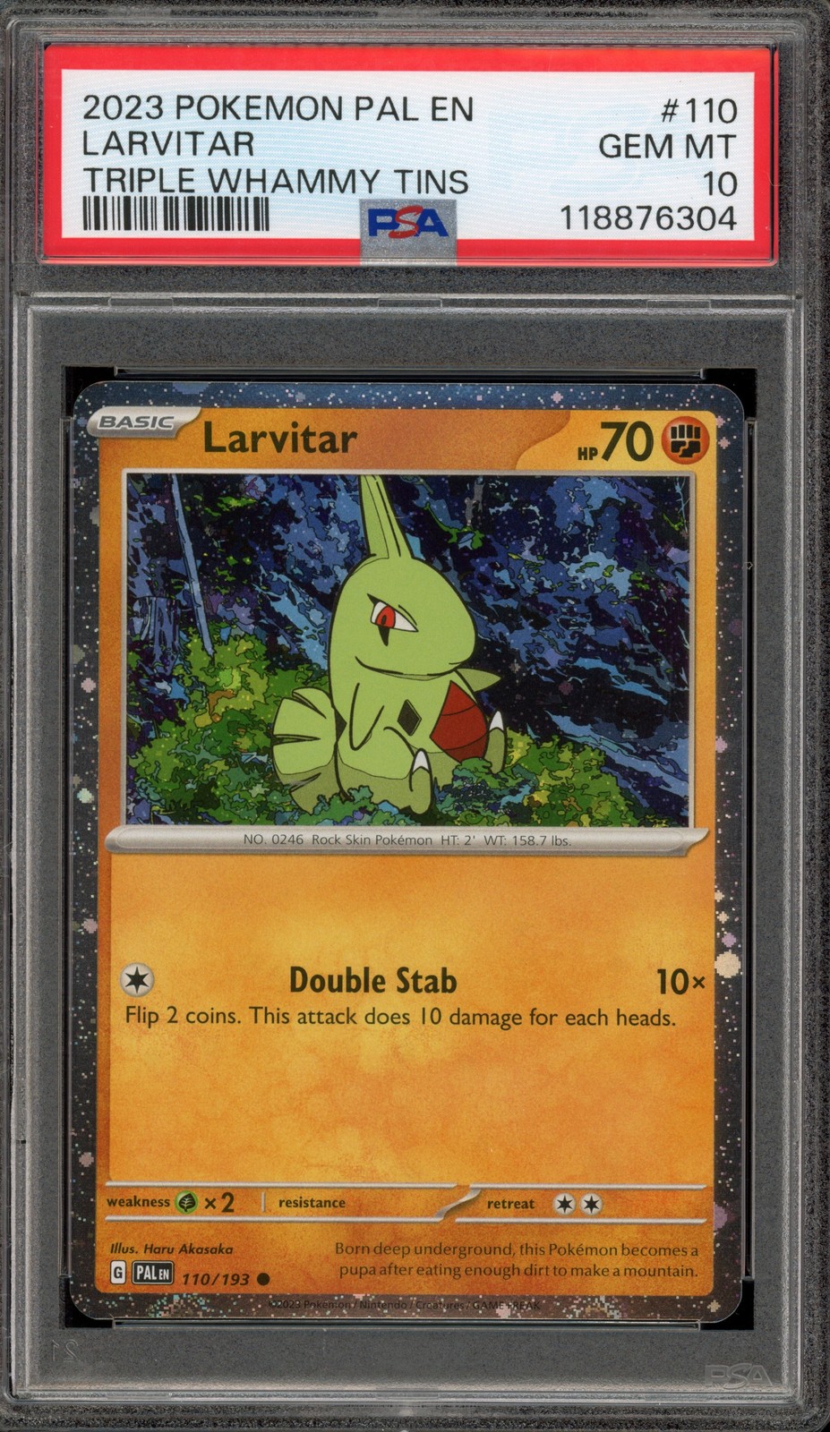 Pokemon Larvitar Paldea Evolved Triple Whammy Tins Holo #110 PSA 10 Gem Mint