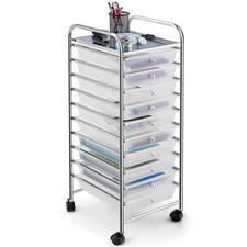 10-Drawer Rolling Storage Cart, Utility Mobile Trolley w/Removable Drawers,Clear