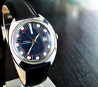 VINTAGE TIMEX 1973 SPORT DATE MECHANICAL WIND UP MEN'S SILVER BLK LEATHER WATCH