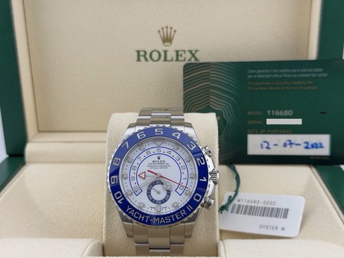 Rolex Yacht Master II 116680 44mm Mercedes Hands Blue Ceramic Steel Box Paper