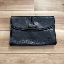 YVES SAINT LAURENT Leather Clutch Bag Black 28cm 11in Vintage Elegant japan