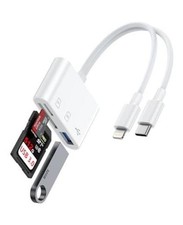 SD Card Reader for iPhone, iPad, Memory SD Card Reader USB C Lightning White