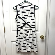 Banana Republic Dress Cotton Sheath Back Cut Out, White Black, Women's Size 4