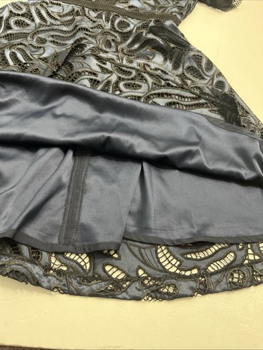 Antonio Melani Embroidered Lace Satin Short Sleeve Midi Dress Sz 4 Black & Blue - Picture 9 of 18