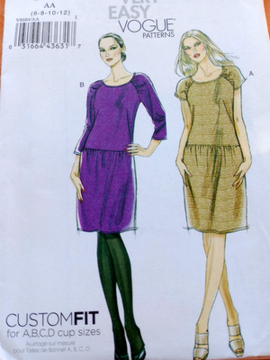 Easy Vogue Pattern V8684 Misses Dress w Raglan Sleeves A,B,C,D Cups Sz 6 8 10 12