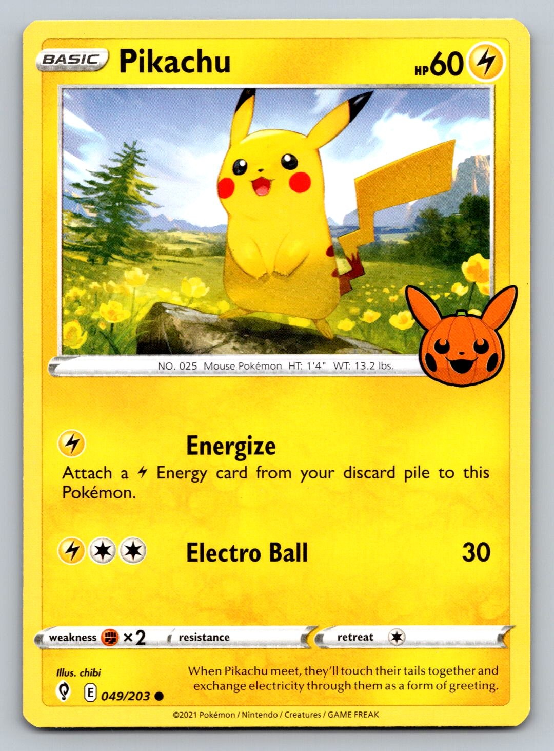 Pikachu 049/203 Promo Trick or Trade BOOster Pokemon Near Mint