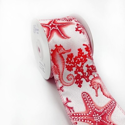 Designer s Shop WR 63-5118 Seahorses Starfish 2.5  x 10 yard wired ribbon