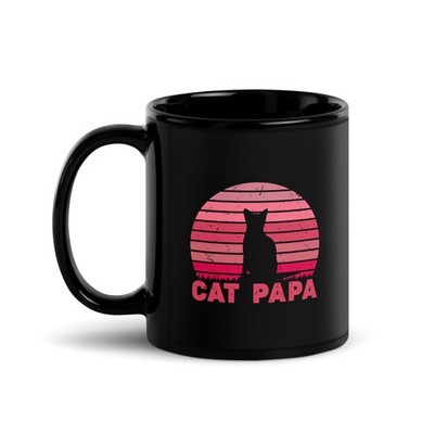 Mug Noir Brillant ''Cat Papa'' Tasse Café Pour Les Amoureux Des Chats