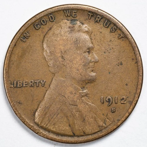 1912-S Lincoln Wheat Penny San Francisco Mint Very Good (VG) Details