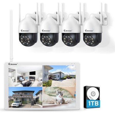 5MP Funk Überwachungskamera Set Außen mit 1TB HDD Monitor PTZ Schwenkbar H265+