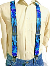 Men's, XL, 1.5, Adj. Blue Flame Suspenders / Braces, Made in the USA
