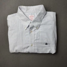 Brooks Brothers Shirt Mens XL Blue White Striped Madison Non Iron Supima Cotton