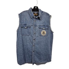 Vintage 90s Harley Davidson Denim Shirt Vest Mens L Blue Logo Patch Biker Moto