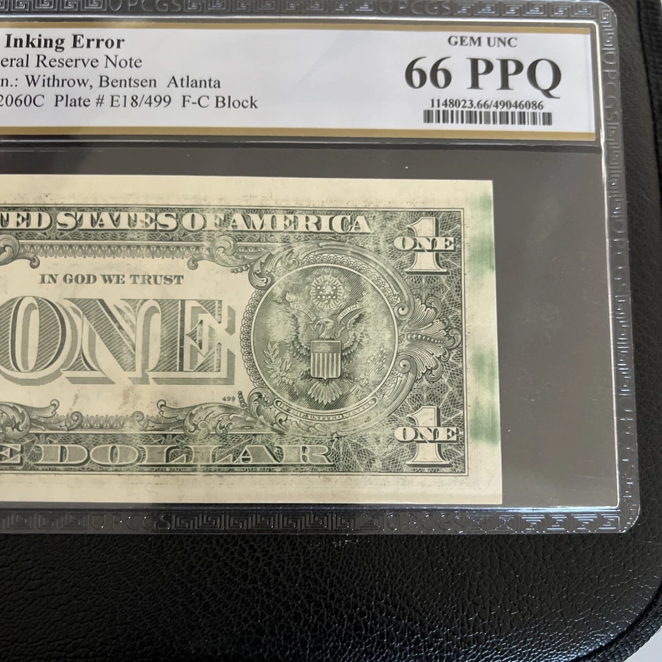 1993 $1 Federal Reserve Note Insufficient Inking Error PMG GEM UNC 66 PPQ - Image 2 of 4