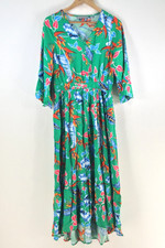 Katies dress womens 10 fit flare midi green floral 3/4 sleeve viscose 117050