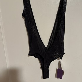 Maison Close SMALL Sz 4 Douce Provocation Thong Bodysuit Coeur, Open Black Body