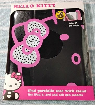 Hello Kitty iPad Portfolio Case Stand Cover iPad 2 - 3rd 4th Gen Pink Black NOS