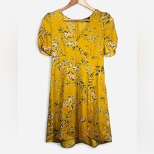 Express Yellow Silky Floral Spring/Summer Mini Dress Size 4 