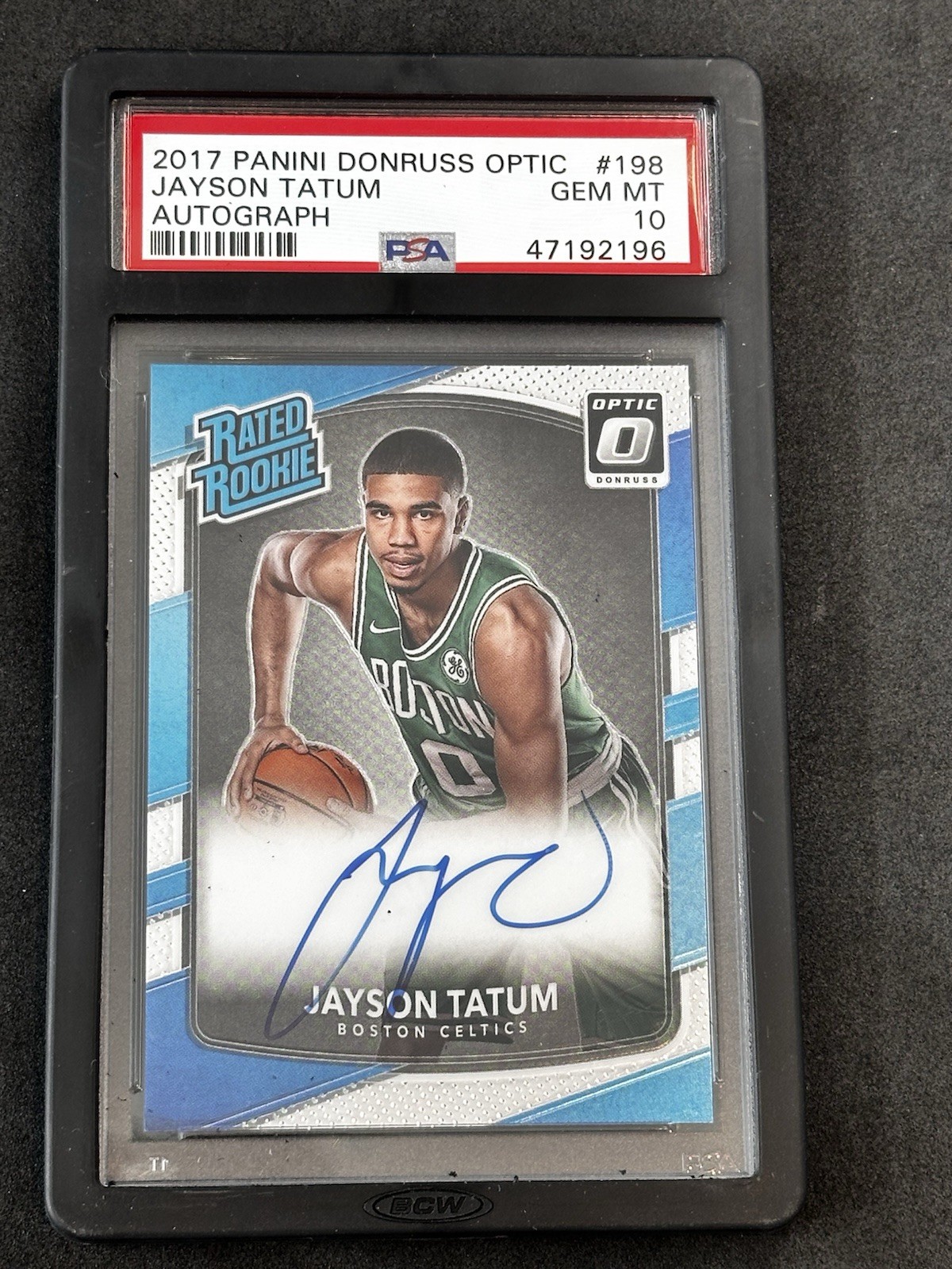 Jayson Tatum PSA 10 On Card Auto 2017 Optic Rated Rookie #198 Boston Celtics