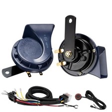Car Horn Kit with Button 12V Truck Horn Kit Blue horn with harness and button