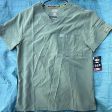 Dickies Medical Scrub Top XS Green Solid V-Neck Short Sleeve Chest Pocket EDS