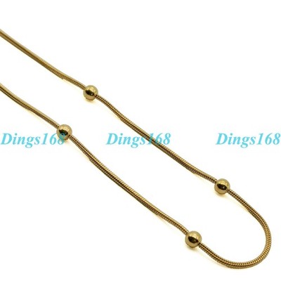 18K Yellow Gold Filled Classic 1 mm Thin Round Snake Chain Necklace W/ Beads H5E