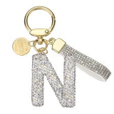 Initial Letter Keychain Cute Letter-N Sparkly Rhinestone Key Chain Charm White