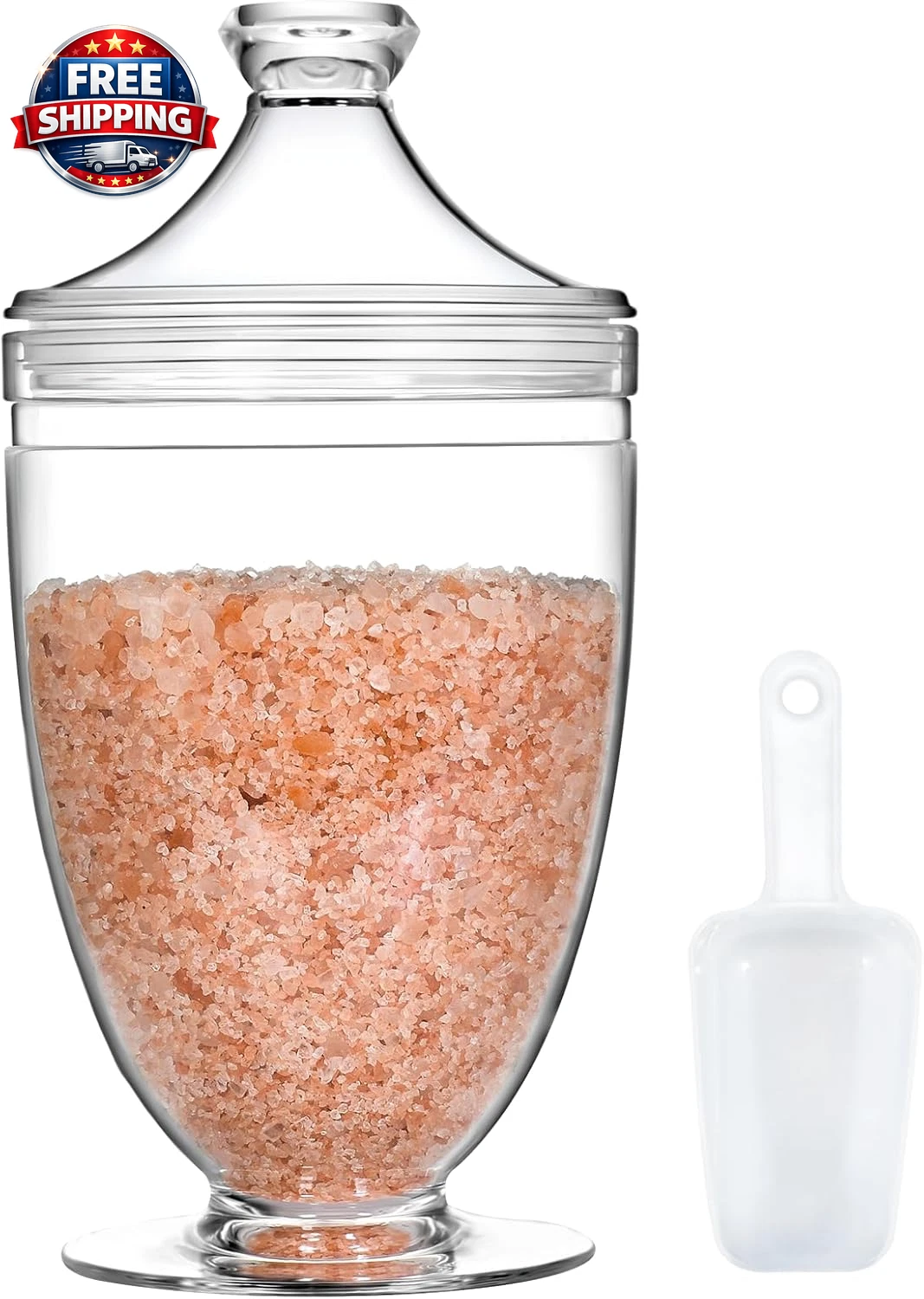 Large Acrylic Jar with Lid 46 Oz, Bath Salt Container with Scoop, Shatterproof A