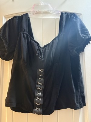 Hot Topic Black Square Neck Puff Sleeve Hook & Eye Blouse Top Plus Size 2X