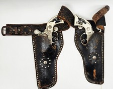 1950's Hubley Texan Jr. Die-Cast Cap Gun Set Leather Holster USA No Orange Cap