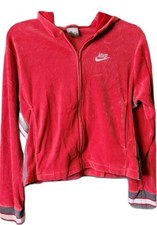 Nike Vintage Velour Red Full Zip Hoodie Stripes Womens Track Jacket Small