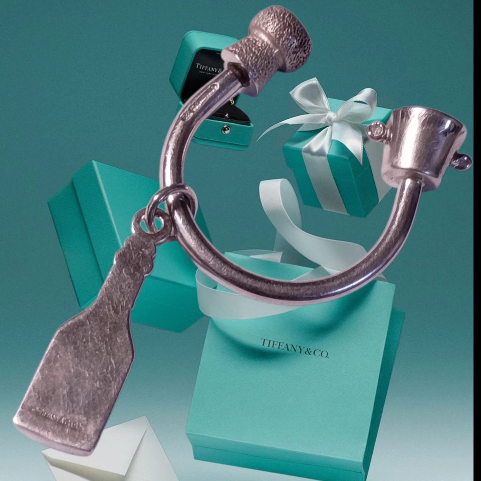 Винтажный Tiffany & Co вина шампанского бутылка Серебряный ключ кольцо для ключей кольцо для ключей очень редкая - Изображение 2 из 4