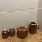 Hull Pottery Brown Drip Glaze Creamer and Sugar Bowl Set Salt & Pepper USA