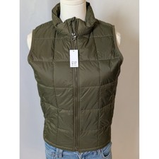 Gap Kids Puffer Vest Olive Green Orange Lining Water Resistant Size M 8-9