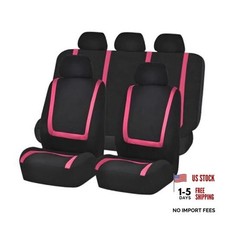 Car Seat Covers Full Set, Soft Breathable Vehicle Front and Rear 9PCS Pink