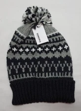 Sonoma One-Size, Black Fleece-Lined Knit Beanie with Pom- NEW