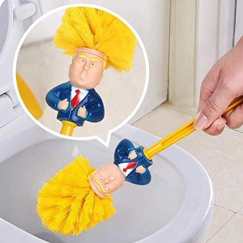 Trump Toilettenbürsten-Set 3-teilig – Mit Halter, Lustiger Cartoon-Kopf, Als Gag-Geschenk
