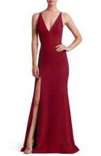 Dress the Population Small Red Iris Slit Crepe Gown Maxi Dress