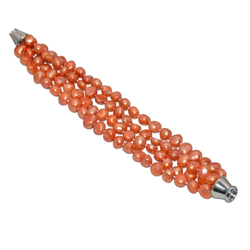 4 Strands 8-9mm Rare Orange Baroque Pearl Jewelry Bracelet 8'' Magnetic Clasp - Picture 4 of 6