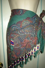 Vintage Handmade Bandanna Beaded Wrap Hippie Boho, Beach Swimsuit Cover Skirt