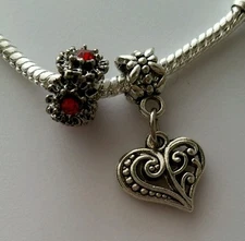 Murano Bead Silver Spacer Dangle Charm fits European Style Bracelet 2pcs