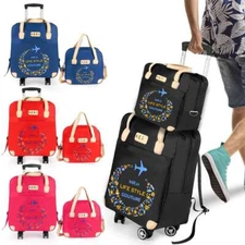 2Pcs Rolling Duffle Bag Wheeled Luggage Foldable Suitcase Travel Duffel Handbag