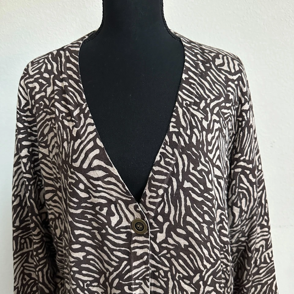 Charter Club Cardigan 2X Plus Brown Knit Geometric Stretch Preppy Office Rayon - Image 2 of 4