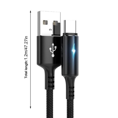 USB C Cable Nylon Fast Charging Cable With LED Light For Laptop, Computer, Phone - Photo 3 sur 21
