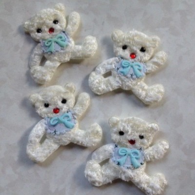  DIE CUTS - BRIGHT WHITE FUZZY BABY BOY BEAR - BLUE BOW - 3D THICK PILLOW BEAR