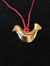 Vtg Gayle Clark Necklace Signed Gold Tone 1981 Dove Pendant On Red Cord
