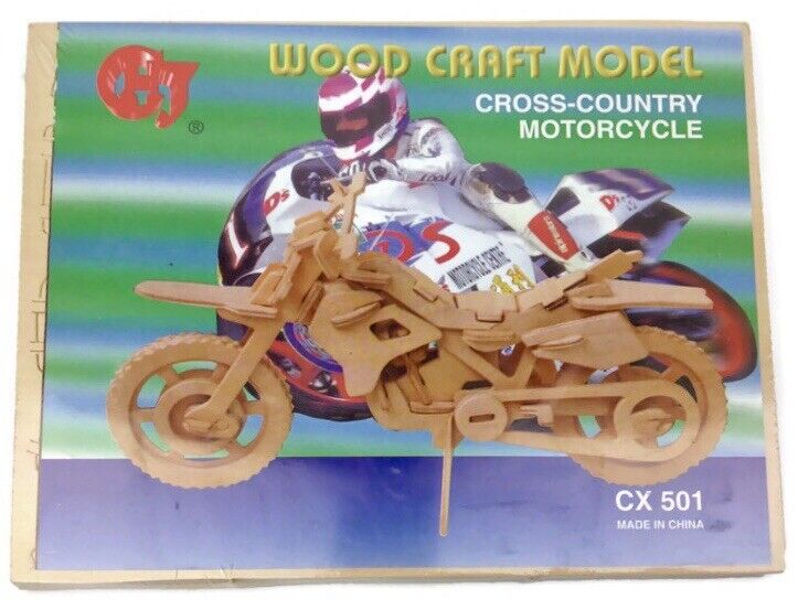 NEW  Wood Craft Model Cross Country Motorcycle Kit 3-D Puzzle CX 501  FREE FAST!